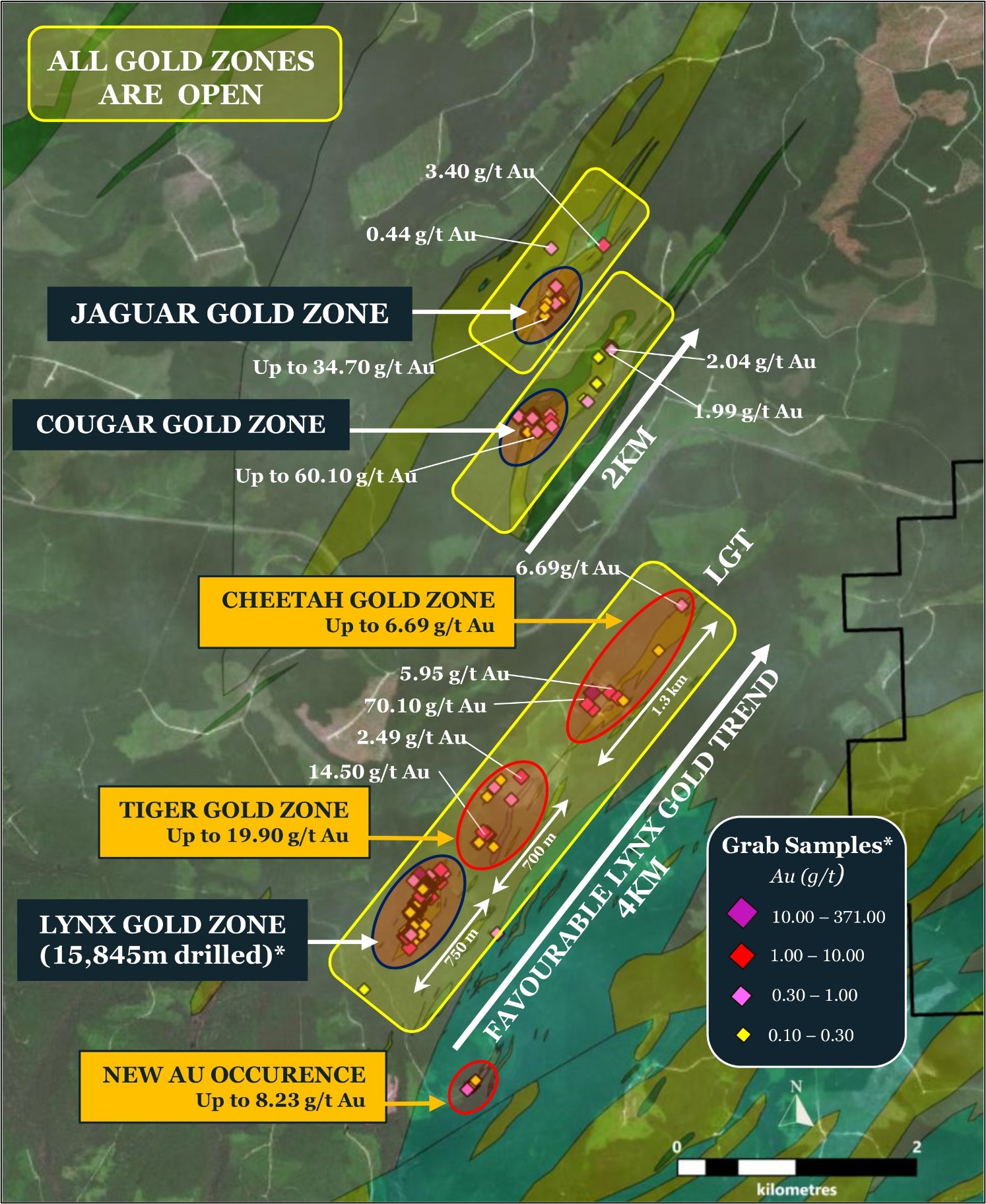 Main gold zones at the Williams Brook Gold Project